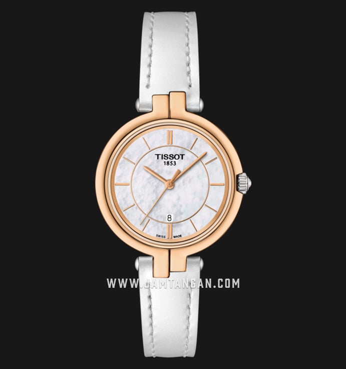 TISSOT Flamingo T094.210.26.111.01 White Mother of Pearl Dial White Leather Strap