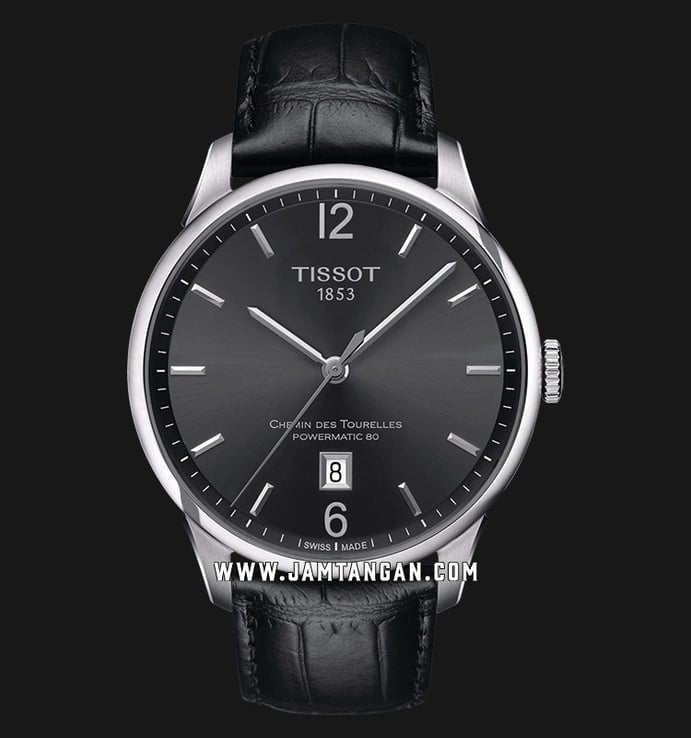 Tissot T-Classic T099.407.16.447.00 Chemin Des Tourelles Powermatic 80 Black Dial Leather Strap 
