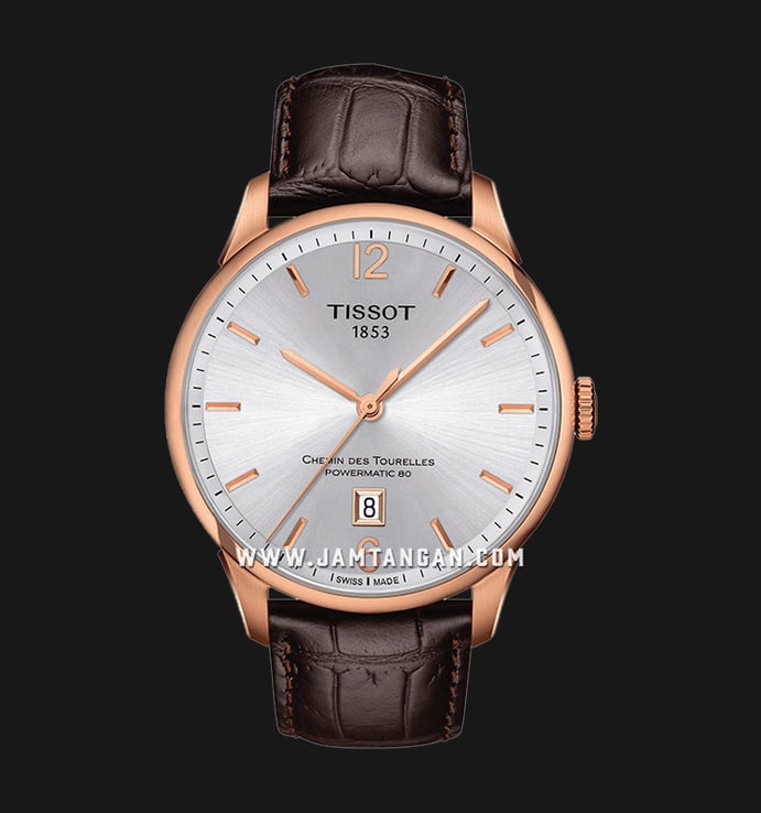 Tissot T-Classic T099.407.36.037.00 Chemin Des Tourelles Powermatic 80 Dark Brown Leather Strap