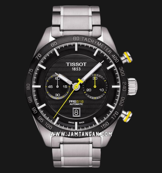 Tissot PRS 516 T100.427.11.051.00 Automatic Chronograph Black Pattern Dial Stainless Steel 