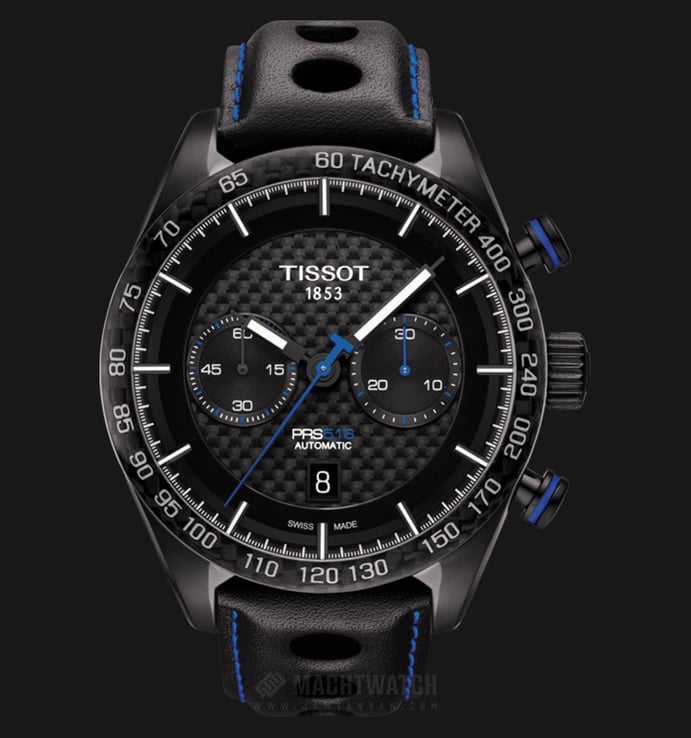 TISSOT T-Sport T100.427.36.201.00 PRS 516 Automatic Chronograph Black Carbon Dial Leather Strap