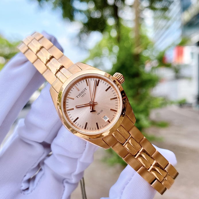 TISSOT T-Classic T101.010.33.451.00 PR 100 Lady Small Rose Gold Dial Rose Gold Stainless Steel Strap
