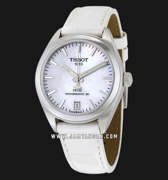 Tissot T101.207.16.111.00 PR 100 Automatic Ladies Mother Of Pearl Dial White Leather Strap