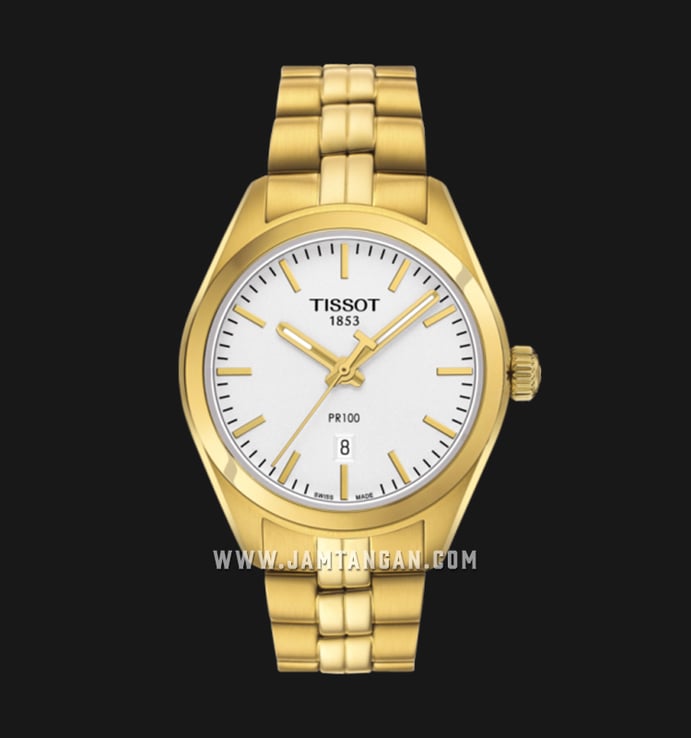 TISSOT T101.210.33.031.00 PR 100 Ladies Silver Dial Gold Stainless Steel Strap