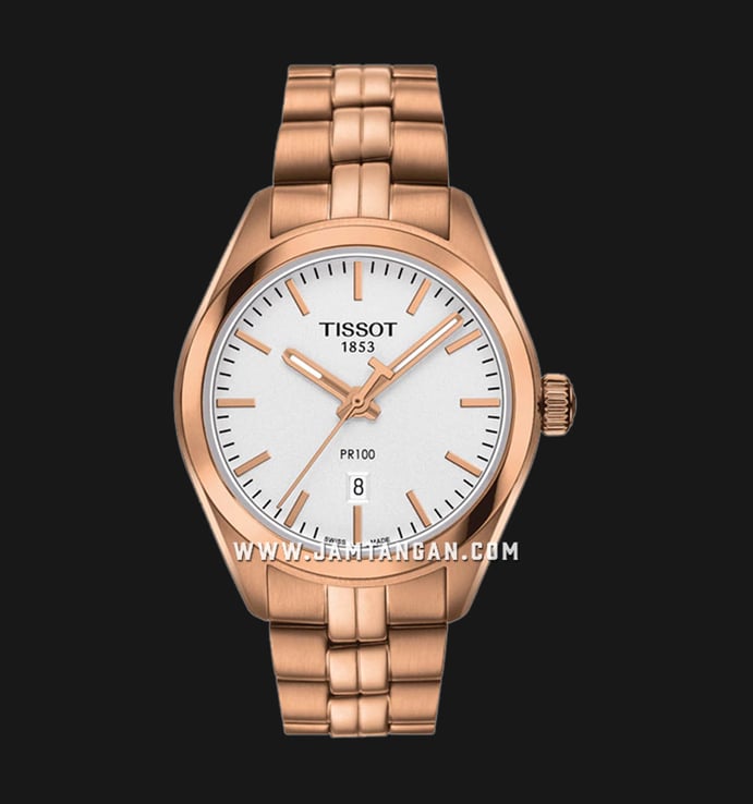 TISSOT PR100 T101.210.33.031.01 Ladies Silver Dial Rose Gold Stainless Steel Strap