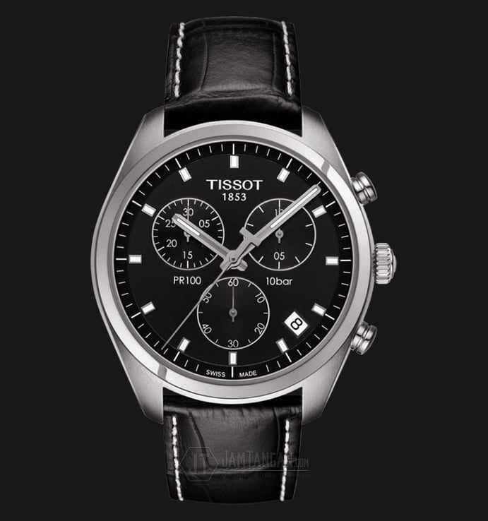 Tissot PR 100 T101.417.16.051.00 Chronograph Gent Black Dial Black Leather Strap