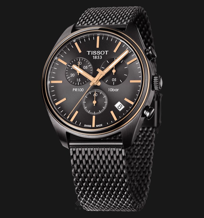 TISSOT T-Classic T101.417.23.061.00 PR 100 Chronograph Black Dial Grey Stainless Steel Strap