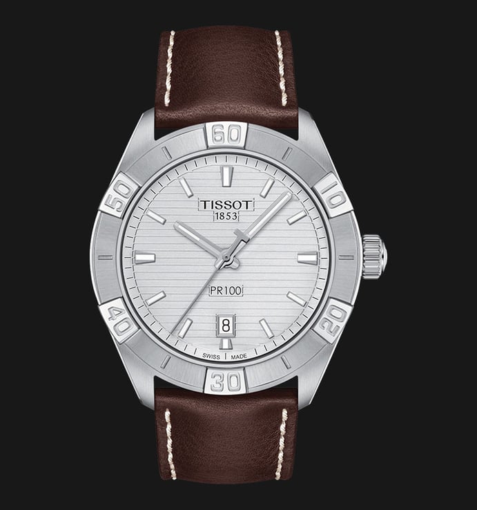 TISSOT T-Classic T101.610.16.031.00 PR 100 Sport Silver Dial Brown Leather Strap