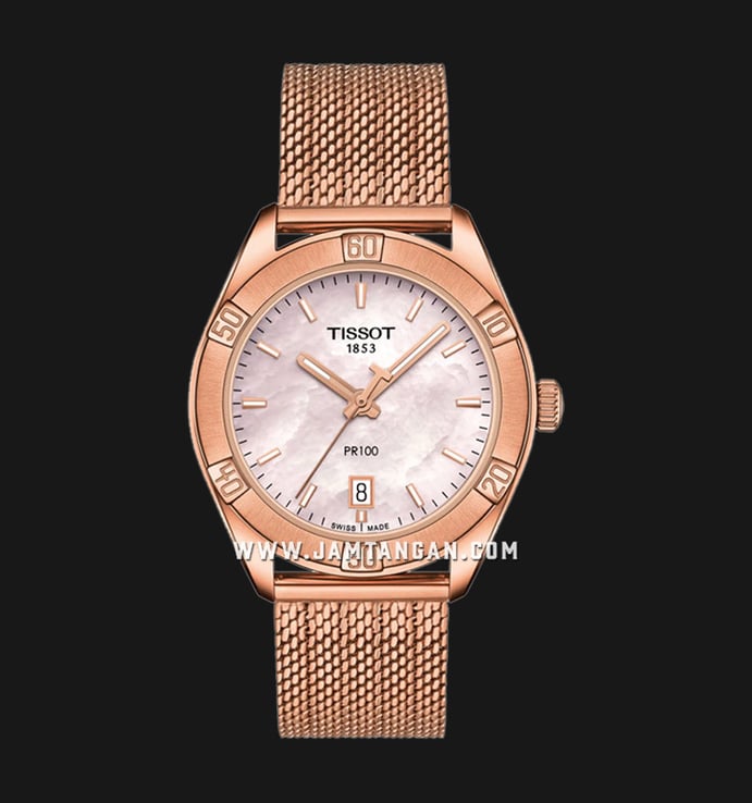 TISSOT PR100 Sport Chic T101.910.33.151.00 Mother of Pearl Dial Rose Gold Mesh Strap