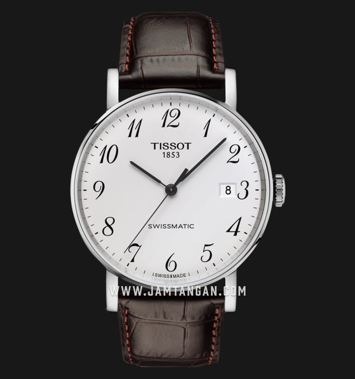 TISSOT T-Classic T109.407.16.032.00 Everytime Swissmatic Silver Dial Brown Leather Strap