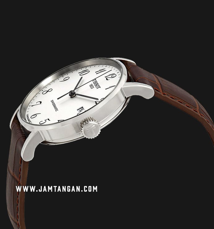 TISSOT T-Classic T109.407.16.032.00 Everytime Swissmatic Silver Dial Brown Leather Strap