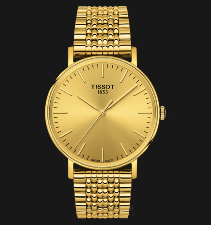 Tissot T-Classic T109.410.33.021.00 Everytime Champagne Dial Gold Tone Stainless Steel Strap