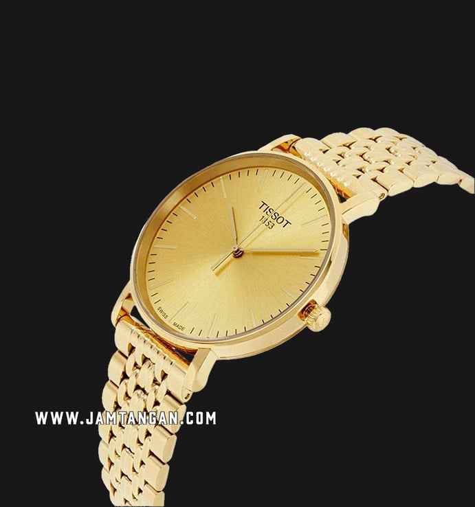 Tissot T-Classic T109.410.33.021.00 Everytime Champagne Dial Gold Tone Stainless Steel Strap