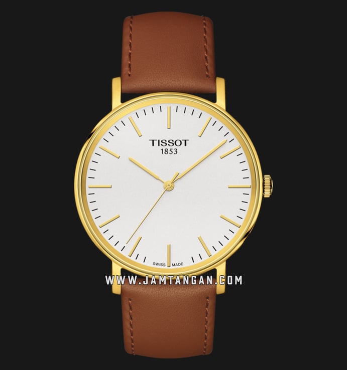 Tissot T109.410.36.031.00 Everytime Medium Unisex Silver Dial Brown Leather Strap