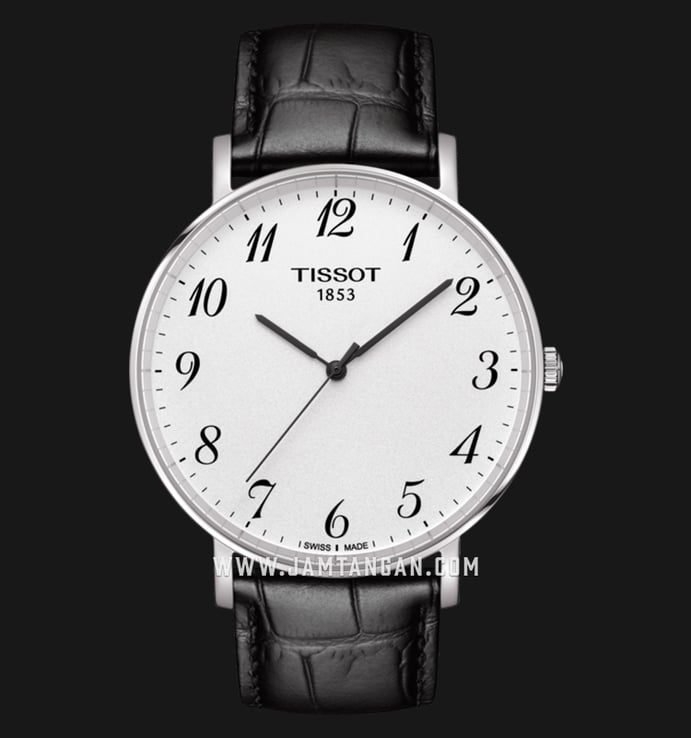 TISSOT Everytime Large T109.610.16.032.00 Silver Dial Black Leather Strap