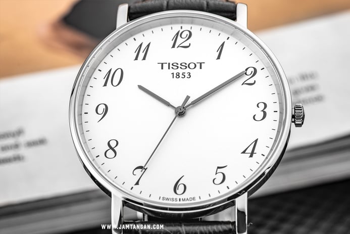 TISSOT Everytime Large T109.610.16.032.00 Silver Dial Black Leather Strap