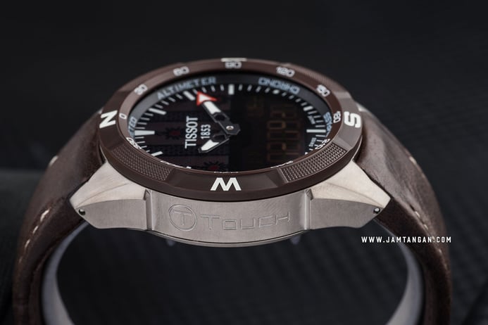Tissot T-Touch II T110.420.46.051.00 Black Digital Analog Dial Brown Leather Strap  
