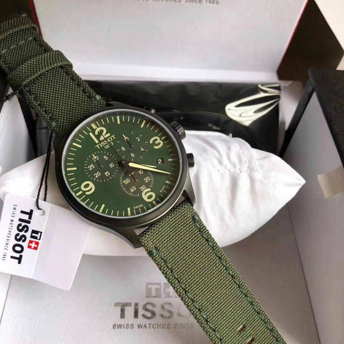 TISSOT T-Sport T116.617.37.097.00 Chrono XL Chronograph Men Green Dial Green Fabric Strap 