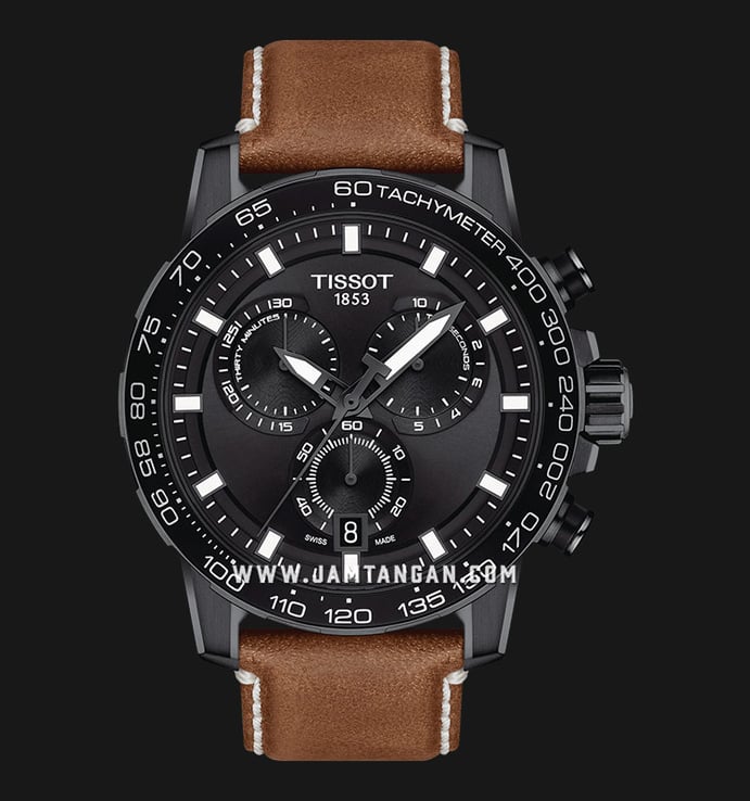TISSOT Supersport T125.617.36.051.01 Chronograph Black Dial Brown Leather Strap