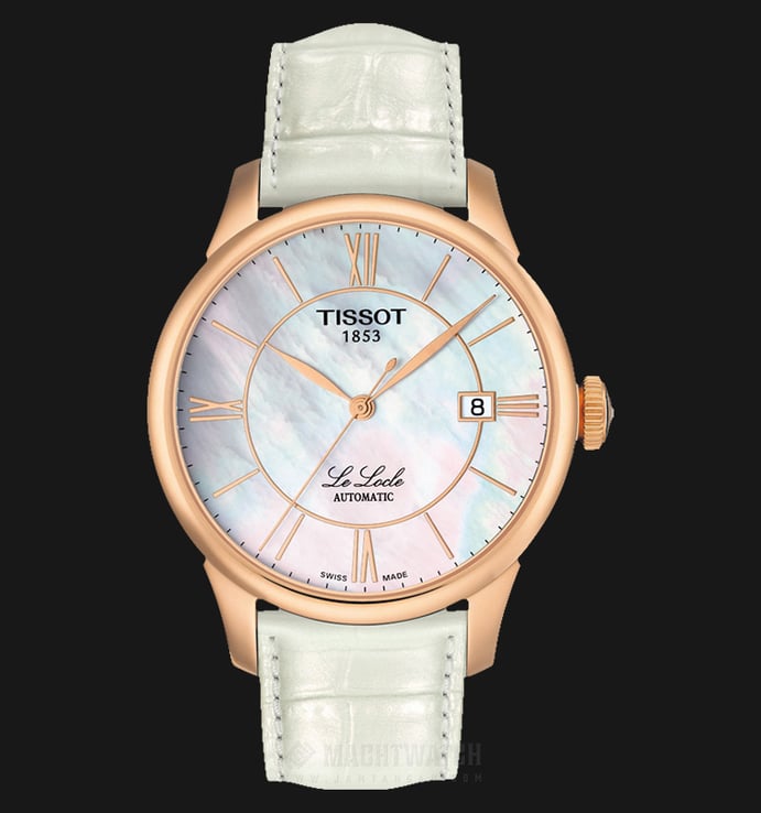TISSOT Le Locle Automatic T41.6.453.83 White Mother of Pearl Dial White Leather Strap