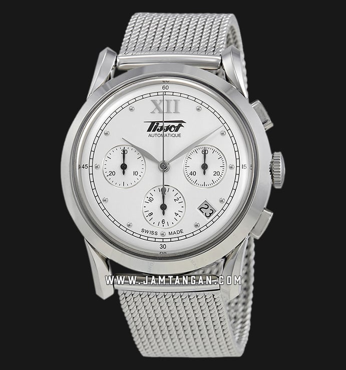 Tissot T66.1.782.33 Heritage 1948 Automatic Chronograph Mens White Dial Stainless Steel Strap