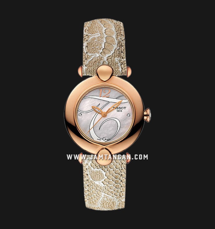 TISSOT Pretty T918.210.76.116.02 Mother Of Pearl Motif Dial Biege Leather Strap