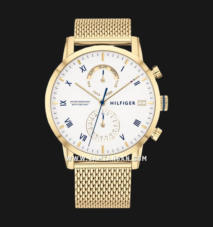 Tommy Hilfiger Kane 1710403 White Dial Gold Mesh Stainless Steel Strap