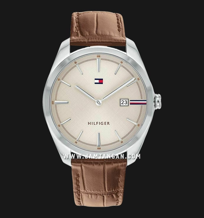 Tommy Hilfiger Theo 1710430 Beige Dial Brown Leather Strap