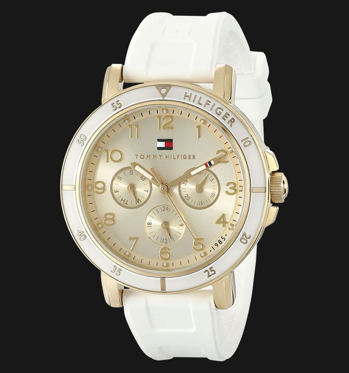 Tommy Hilfiger 1781511 Gold-Tone Sport Watch with White Silicone Band