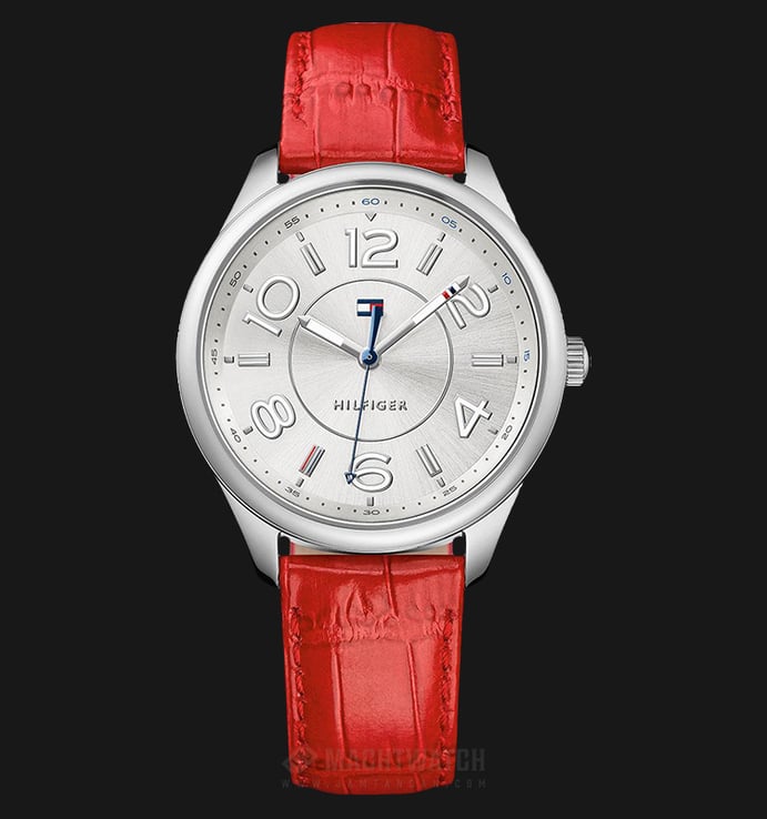Tommy Hilfiger 1781676 Ladies Silver Dial Red Leather Strap