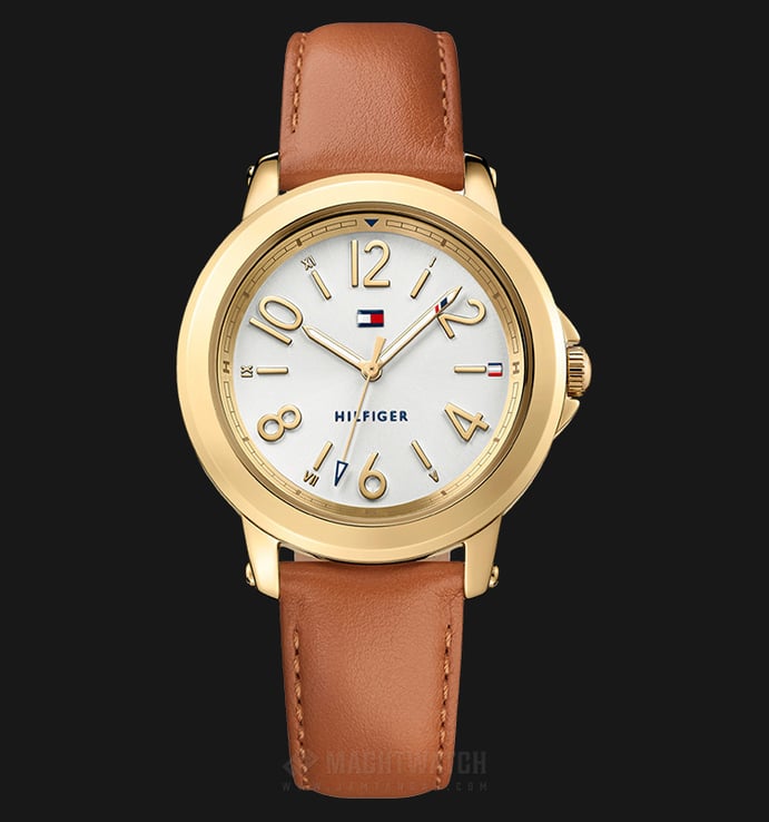 Tommy Hilfiger 1781754 Ladies Silver Dial Brown Leather Strap