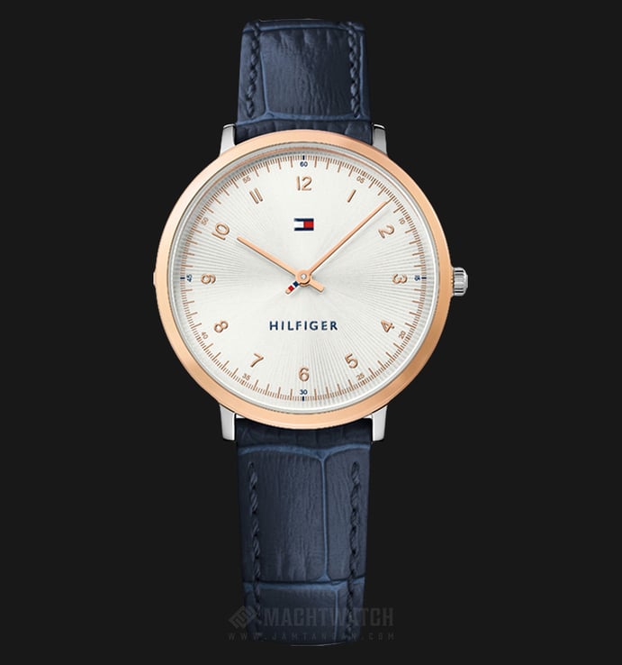 Tommy Hilfiger 1781764 Ladies Cream Dial Rose Gold Case Blue Leather Strap