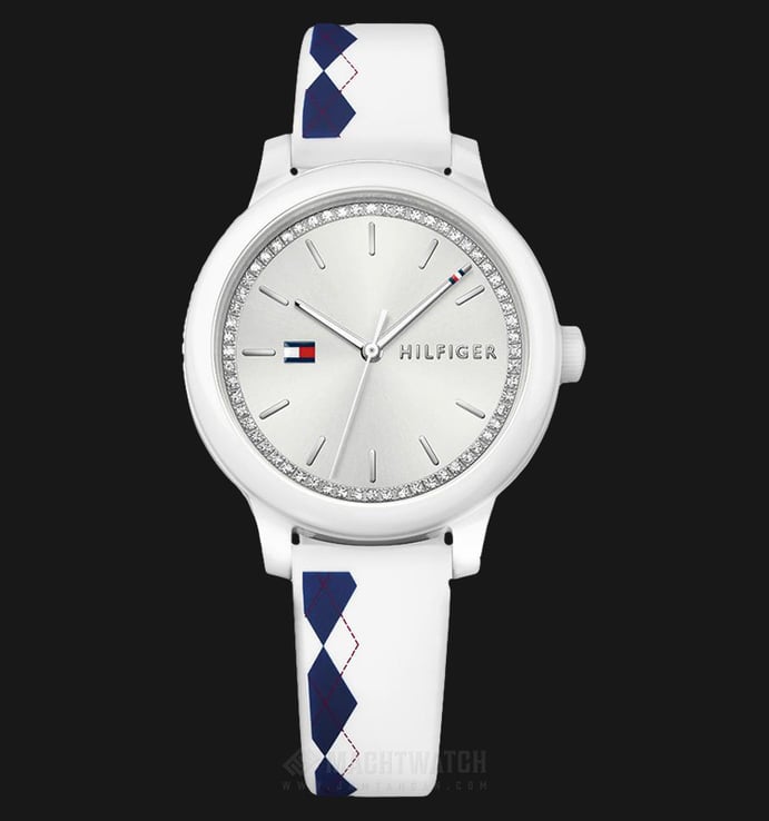 Tommy Hilfiger Ashley 1781812 Ladies Silver Dial White Rubber Strap