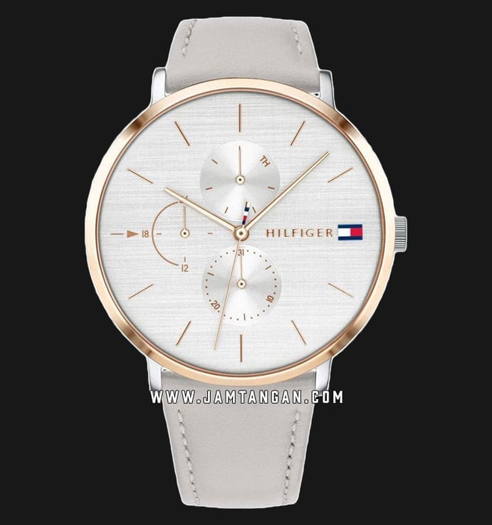 Tommy Hilfiger 1781946 Jenna Casual Ladies Silver Dial White Leather Strap