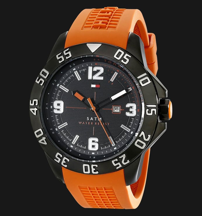 Tommy Hilfiger 1790985 Stainless Steel Watch With Orange Silicone Band