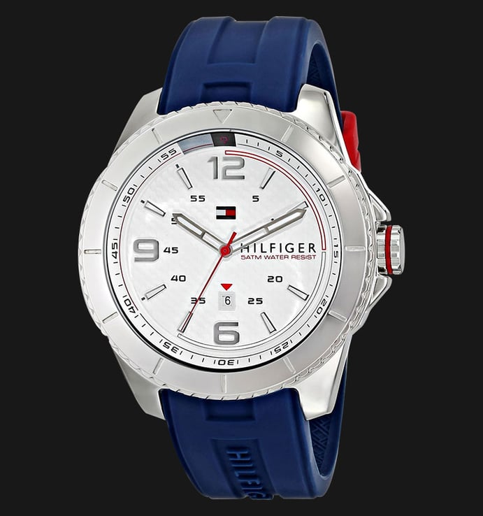 Tommy Hilfiger 1791000 Stainless Steel Watch With Blue Silicone Band