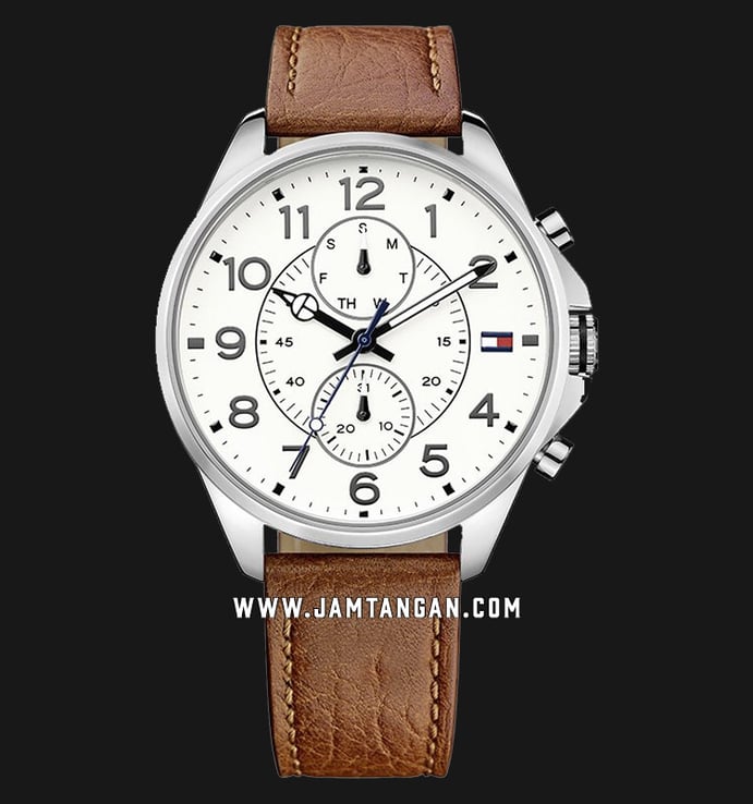 Tommy Hilfiger 1791274 Dean White Dial Brown Leather Strap