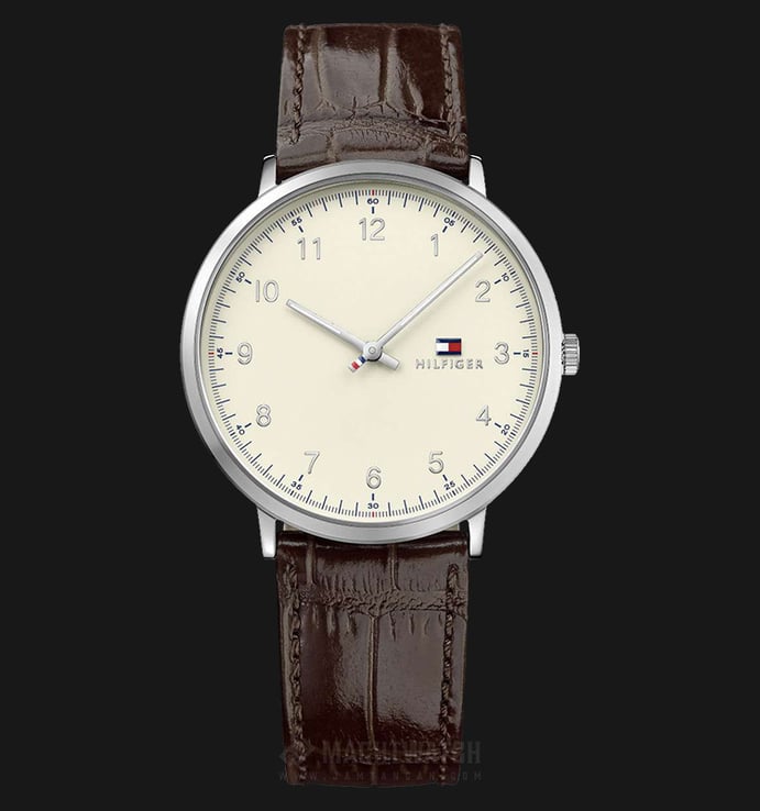 Tommy Hilfiger 1791338 Men Cream Dial Brown Leather Strap