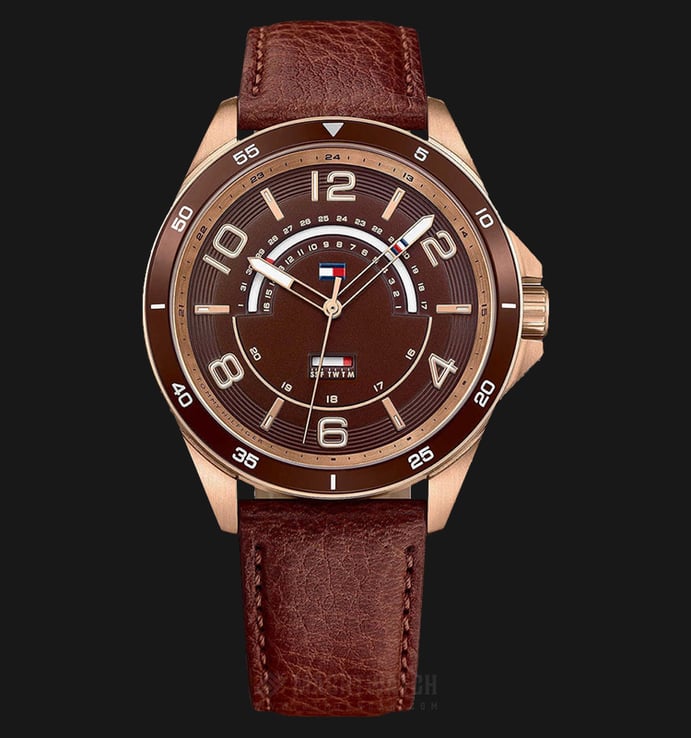 Tommy Hilfiger Ian 1791392 Men Brown Dial Rose Gold Case Brown Leather Strap