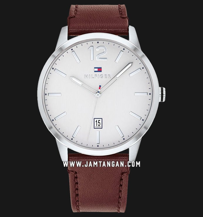 Tommy Hilfiger 1791495 Dustin Men White Dial Brown Leather Strap