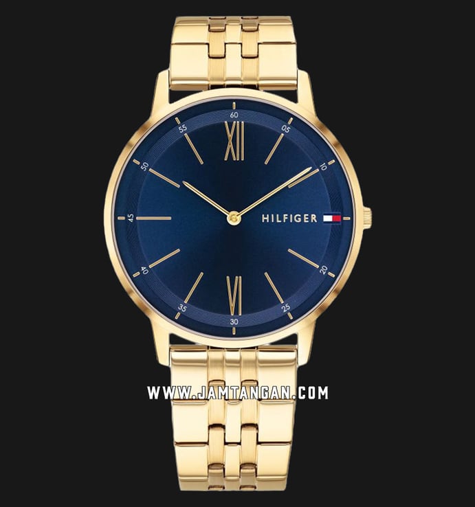Tommy Hilfiger 1791513 Men Blue Dial Gold Stainless Steel Strap