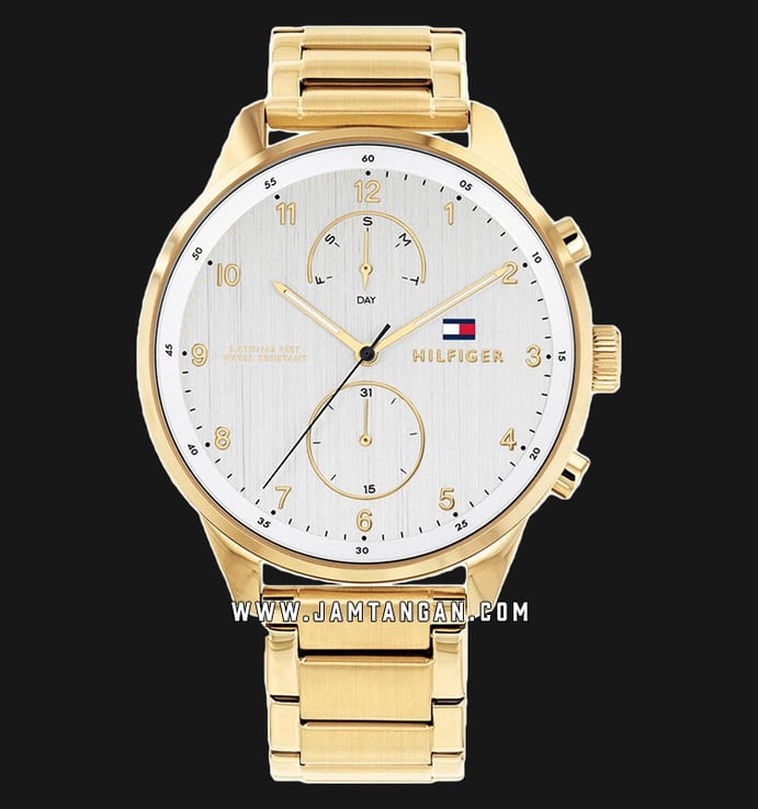 Tommy Hilfiger 1791576 Chase Men Silver Dial Gold Stainless Steel Strap