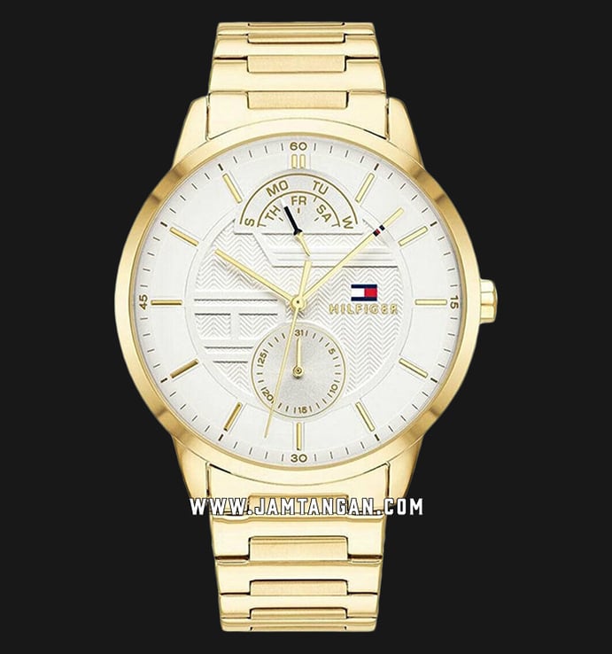 Tommy Hilfiger 1791609 Men White Dial Gold Stainless Steel Strap