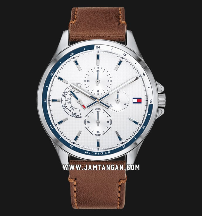 Tommy Hilfiger 1791614 Men White Dial Brown Leather Strap