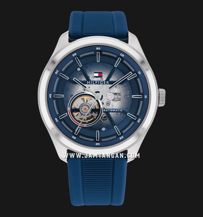 Tommy Hilfiger Oliver 1791885 Automatic Skeleton Dial Blue Silicone Strap