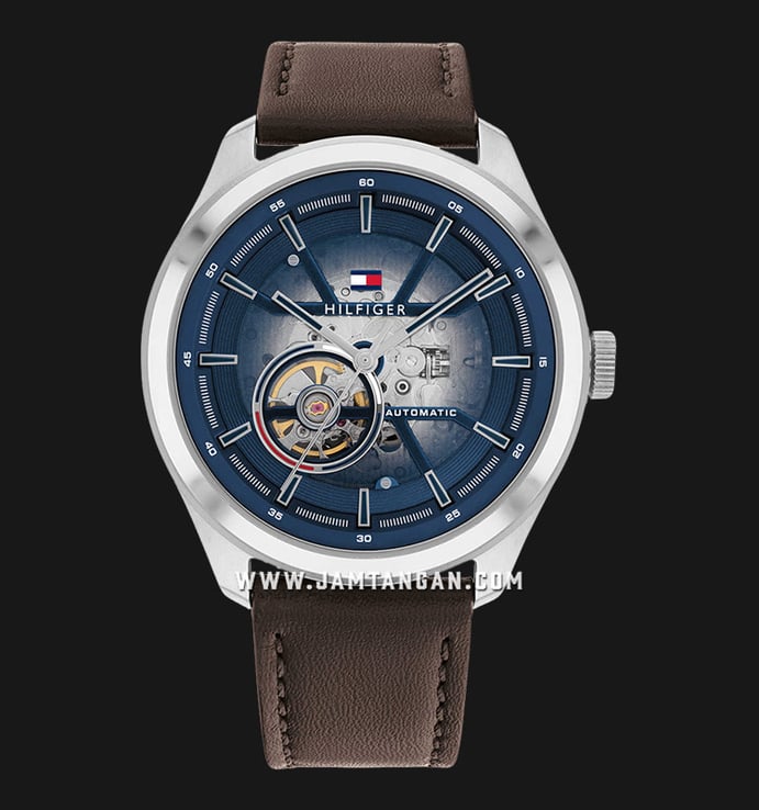 Tommy Hilfiger Oliver 1791888 Automatic Skeleton Dial Brown Leather Strap