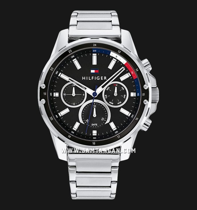 Tommy Hilfiger Mason 1791936 Black Dial Stainless Steel Strap