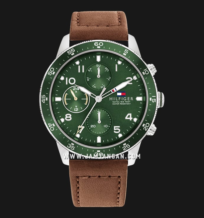 Tommy Hilfiger Jimmy 1791948 Green Dial Brown Leather Strap