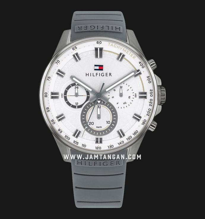 Tommy Hilfiger Max 1791972 White Dial Grey Silicone Strap