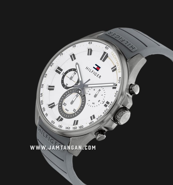 Tommy Hilfiger Max 1791972 White Dial Grey Silicone Strap